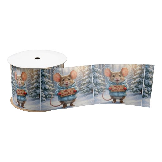 Weihnachtsmaus im Winterwald Satinband (Spule)