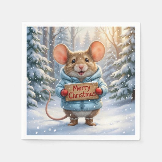 Weihnachtsmaus im Winterwald Serviette (Vorderseite)