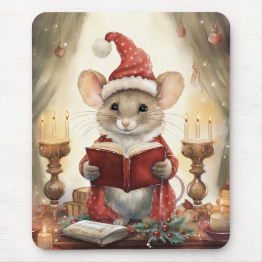 Weihnachtsmaus lesend mousepad (Vorne)