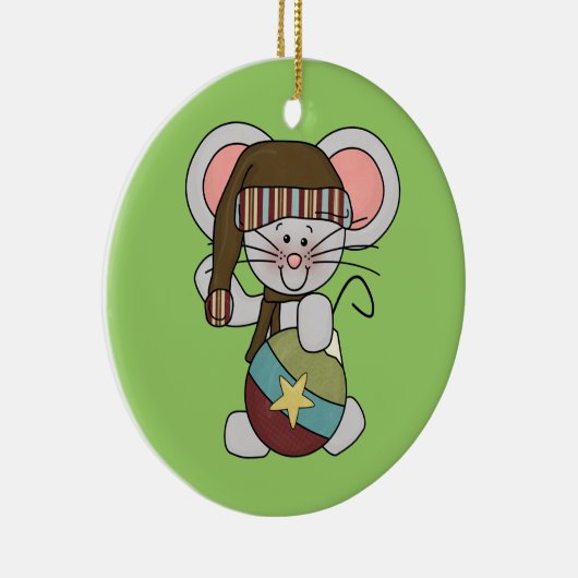 Weihnachtsmaus mit Verzierung Keramik Ornament (Rechts)