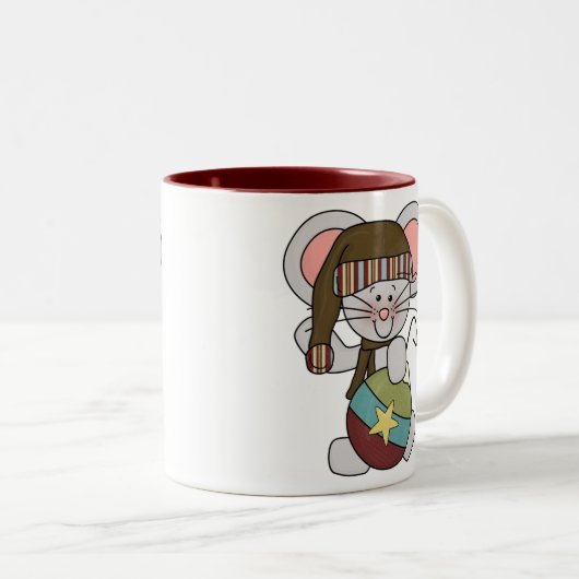 Weihnachtsmaus mit Verzierung Zweifarbige Tasse (VorderseiteRechts)