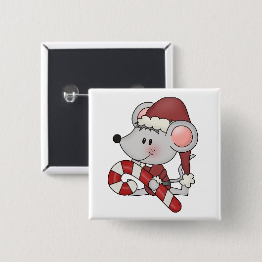 Weihnachtsmaus mit Zuckerstange Button (Vorne & Hinten)