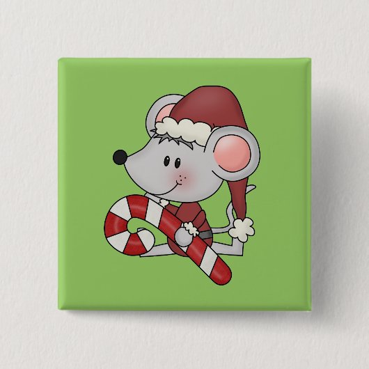 Weihnachtsmaus mit Zuckerstange Button (Vorderseite)