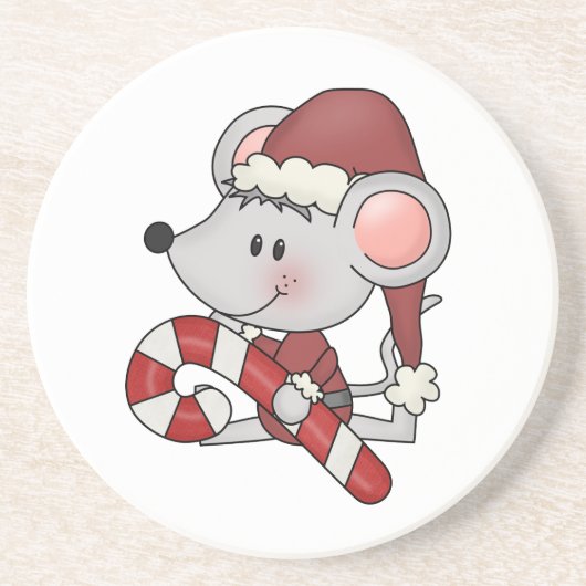 Weihnachtsmaus mit Zuckerstange Getränkeuntersetzer (Vorne)