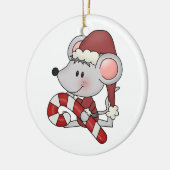 Weihnachtsmaus mit Zuckerstange Keramikornament (Links)