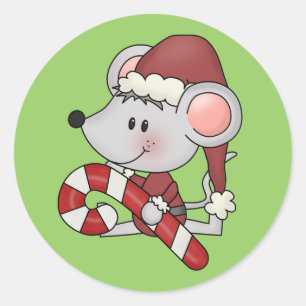 Weihnachtsmaus mit Zuckerstange Runder Aufkleber