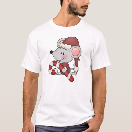 Weihnachtsmaus mit Zuckerstange T-Shirt (Vorderseite)