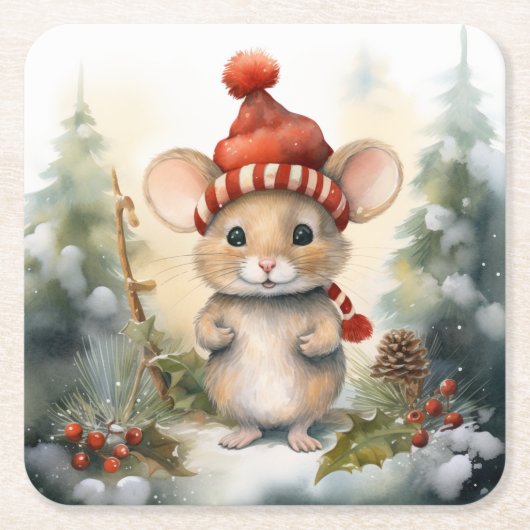 Weihnachtsmaus Rechteckiger Pappuntersetzer (Vorderseite)