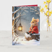 Weihnachtsmaus und Waldlattern in Schneeflocken Karte (Gelbe Blume)