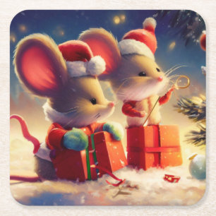 Weihnachtsmäuse 3 rechteckiger pappuntersetzer
