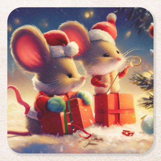 Weihnachtsmäuse 3 rechteckiger pappuntersetzer (Vorderseite)