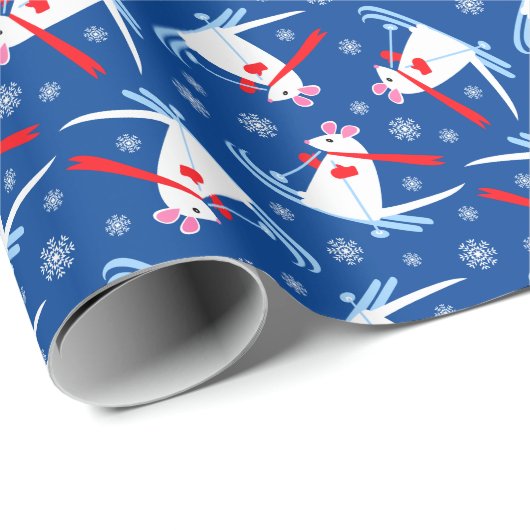 Weihnachtsmäuse auf Skiern im fallenden Schnee Geschenkpapier (Rolleneckpunkt)