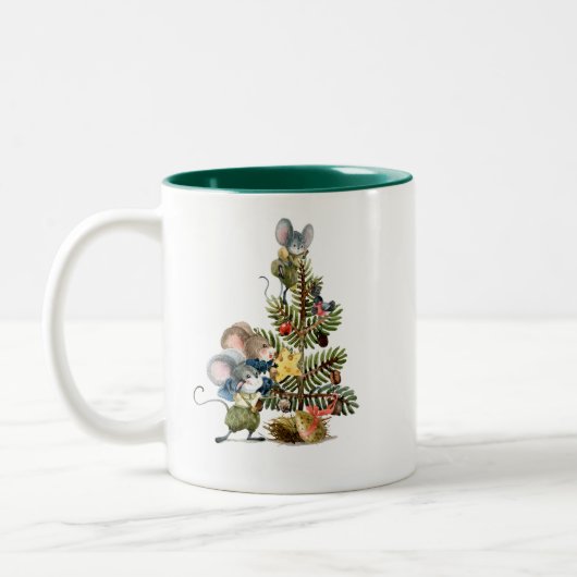 Weihnachtsmäuse dekorativer Baum Zweifarbige Tasse (Links)