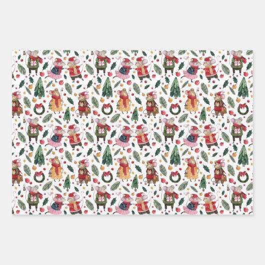Weihnachtsmäuse Geschenkpapier Set (Vorderseite)