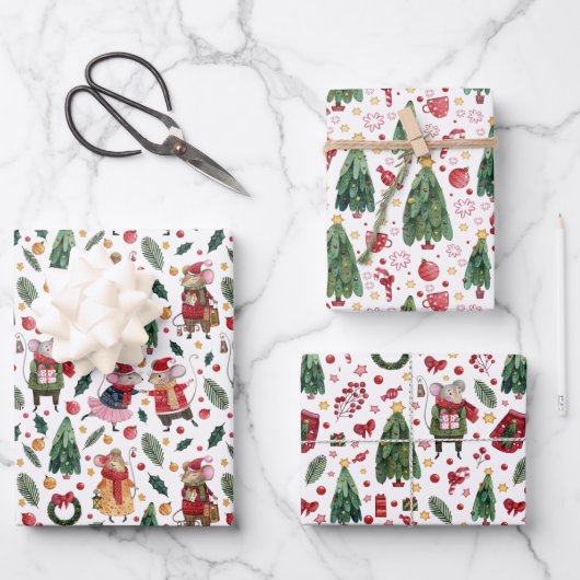 Weihnachtsmäuse Geschenkpapier Set (Vorderseite)