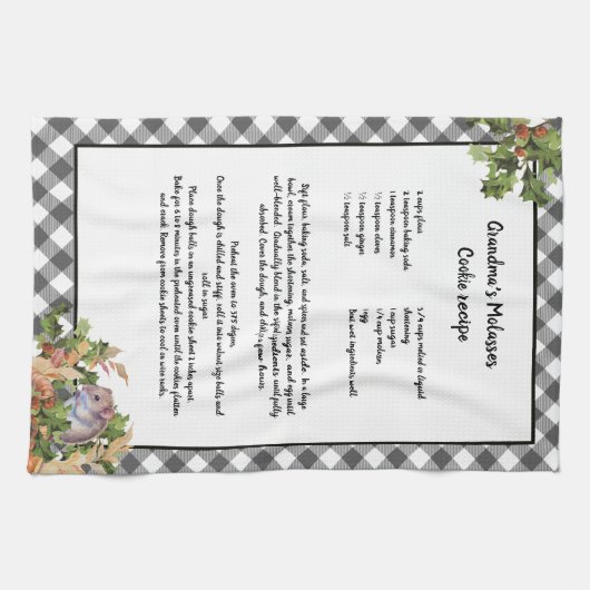 Weihnachtsmäuse Heilige Rezept Keepake Grau Karier Geschirrtuch (Horizontal)