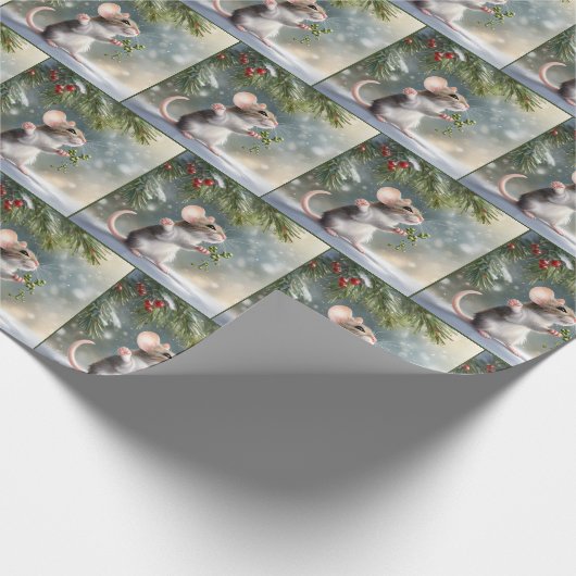 Weihnachtsmäuse Holding a Mistletoe Sprig Geschenkpapier (Ecke)