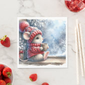 Weihnachtsmäuse im Fenster mit heißem Kakao Serviette (Beispiel)