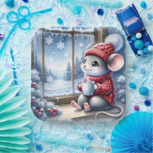 Weihnachtsmäuse im Fenster Pappteller (Party)