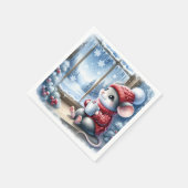 Weihnachtsmäuse im Fenster Serviette (Ecke)