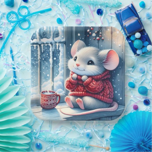 Weihnachtsmäuse im Winterfenster Pappteller (Party)