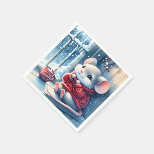 Weihnachtsmäuse im Winterfenster Serviette (Ecke)