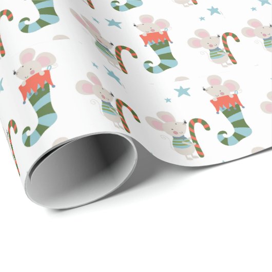 Weihnachtsmäuse in Strümpfen Geschenkpapier (Rolleneckpunkt)