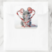 Weihnachtsmäuse mit Candy Cane Herz Quadratischer Aufkleber (Tasche)