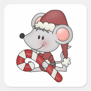 Weihnachtsmäuse mit Candy Cane Quadratischer Aufkleber