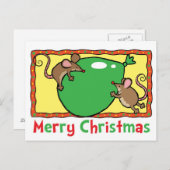 Weihnachtsmäuse mit einem Ballon Feiertagspostkarte (Vorne/Hinten)