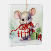Weihnachtsmäuse mit Geschenk Keramikornament (Rechts)