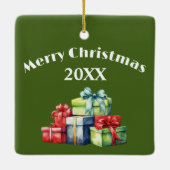 Weihnachtsmäuse mit Geschenk Keramikornament (Rückseite)