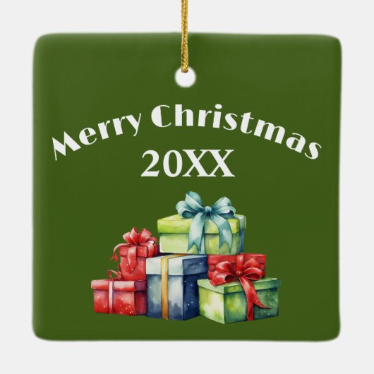 Weihnachtsmäuse mit Geschenk Keramikornament (Rückseite)