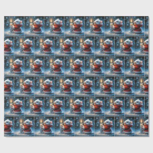 Weihnachtsmäuse mit glühender Kerze Geschenkpapier (Flach)