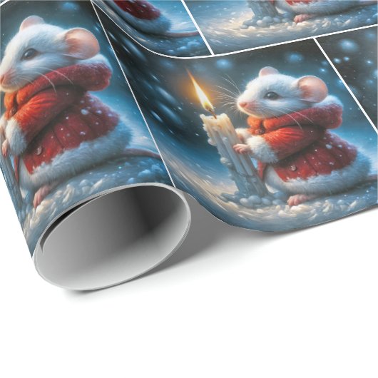 Weihnachtsmäuse mit glühender Kerze Geschenkpapier (Rolleneckpunkt)