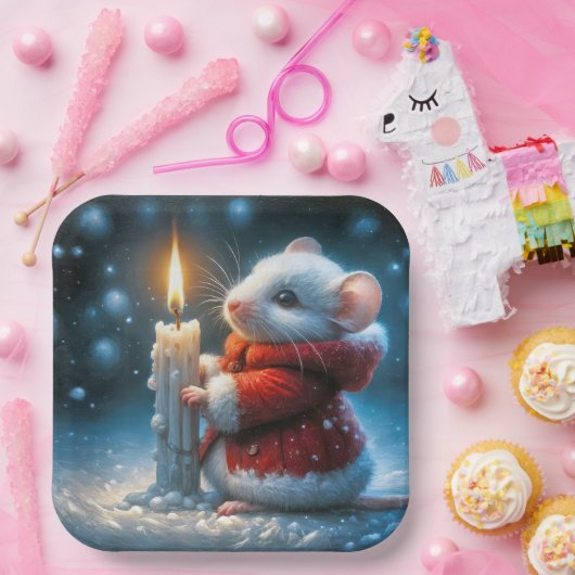 Weihnachtsmäuse mit glühender Kerze Pappteller (Party)