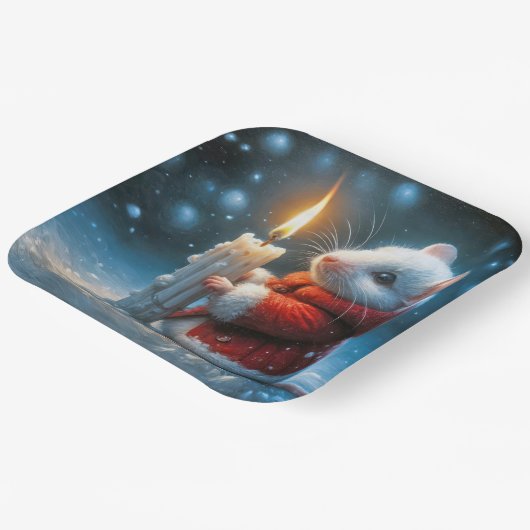 Weihnachtsmäuse mit glühender Kerze Pappteller (Gewinkelt)