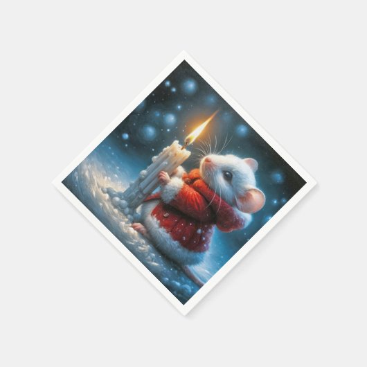 Weihnachtsmäuse mit glühender Kerze Serviette (Ecke)