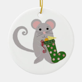 Weihnachtsmäuse mit grünem Strumpf Keramik Ornament