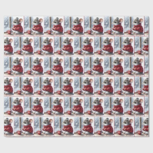 Weihnachtsmäuse mit heißem Kakao Geschenkpapier (Flach)