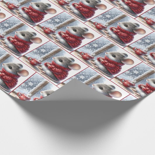 Weihnachtsmäuse mit heißem Kakao Geschenkpapier (Ecke)