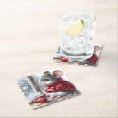 Weihnachtsmäuse mit heißem Kakao Rechteckiger Pappuntersetzer (Vor Ort)