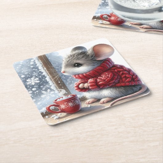 Weihnachtsmäuse mit heißem Kakao Rechteckiger Pappuntersetzer (angewinkelt)