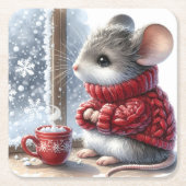 Weihnachtsmäuse mit heißem Kakao Rechteckiger Pappuntersetzer (Vorderseite)