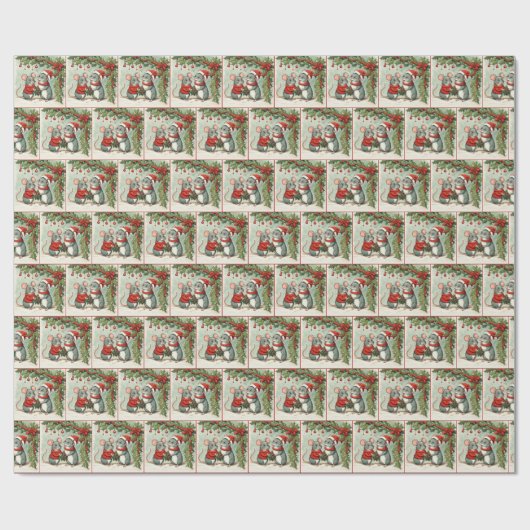Weihnachtsmäuse mit Holly und Mistletoe Geschenkpapier (Flach)