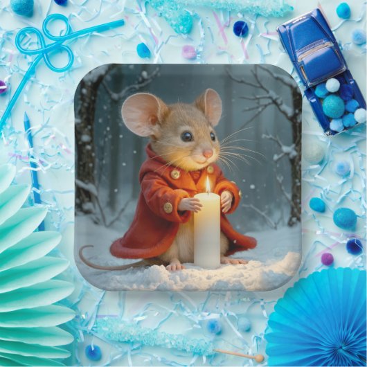 Weihnachtsmäuse mit Kerze Pappteller (Party)