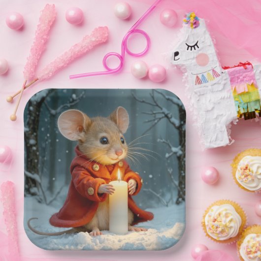 Weihnachtsmäuse mit Kerze Pappteller (Party)