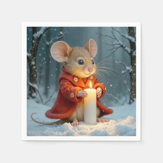 Weihnachtsmäuse mit Kerze Serviette (Vorderseite)