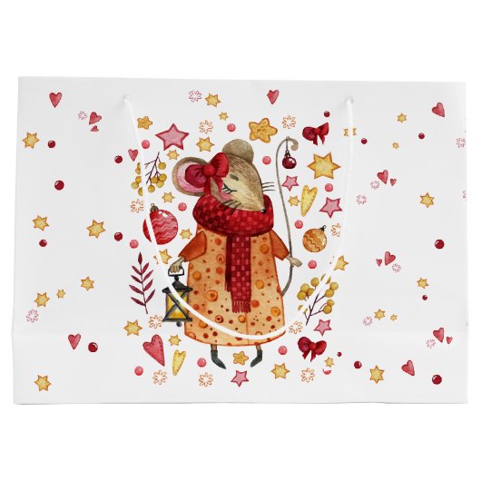 Weihnachtsmäuse mit Lattern Große Geschenktüte (Rückseite)