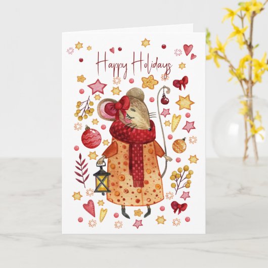 Weihnachtsmäuse mit Lattern Karte (Gelbe Blume)